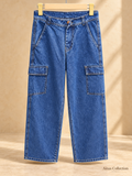 Ainas Collection Blue Cargo Denim Jeans — actual supplied front photograph with edited background