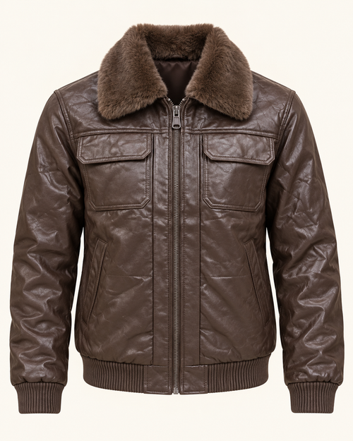 Brown Collar Zip Jacket - Ainas Collection
