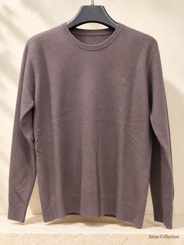 Brown Crewneck Knit Sweater