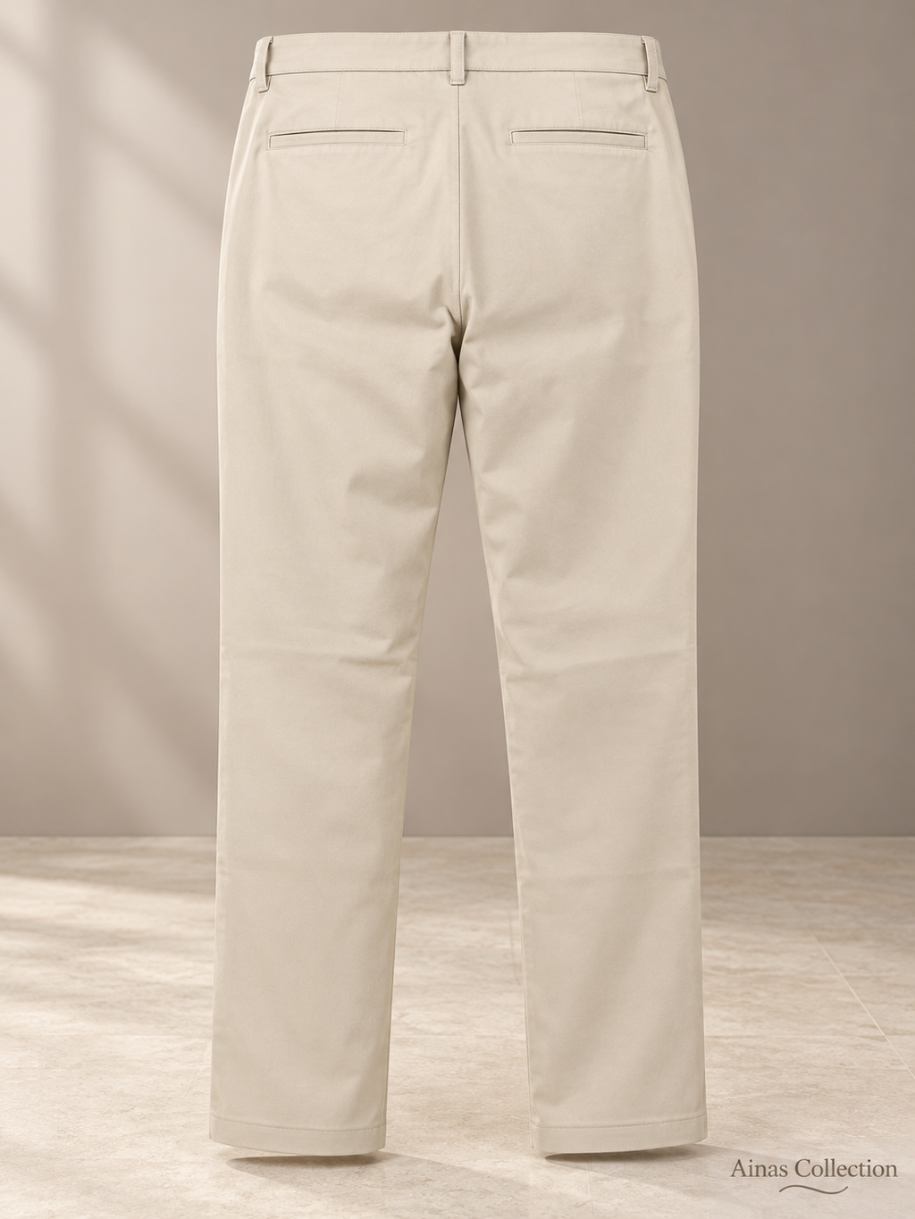 Ainas Collection Beige Classic Plain Trousers — back colour/styling preview based on supplied product photographs