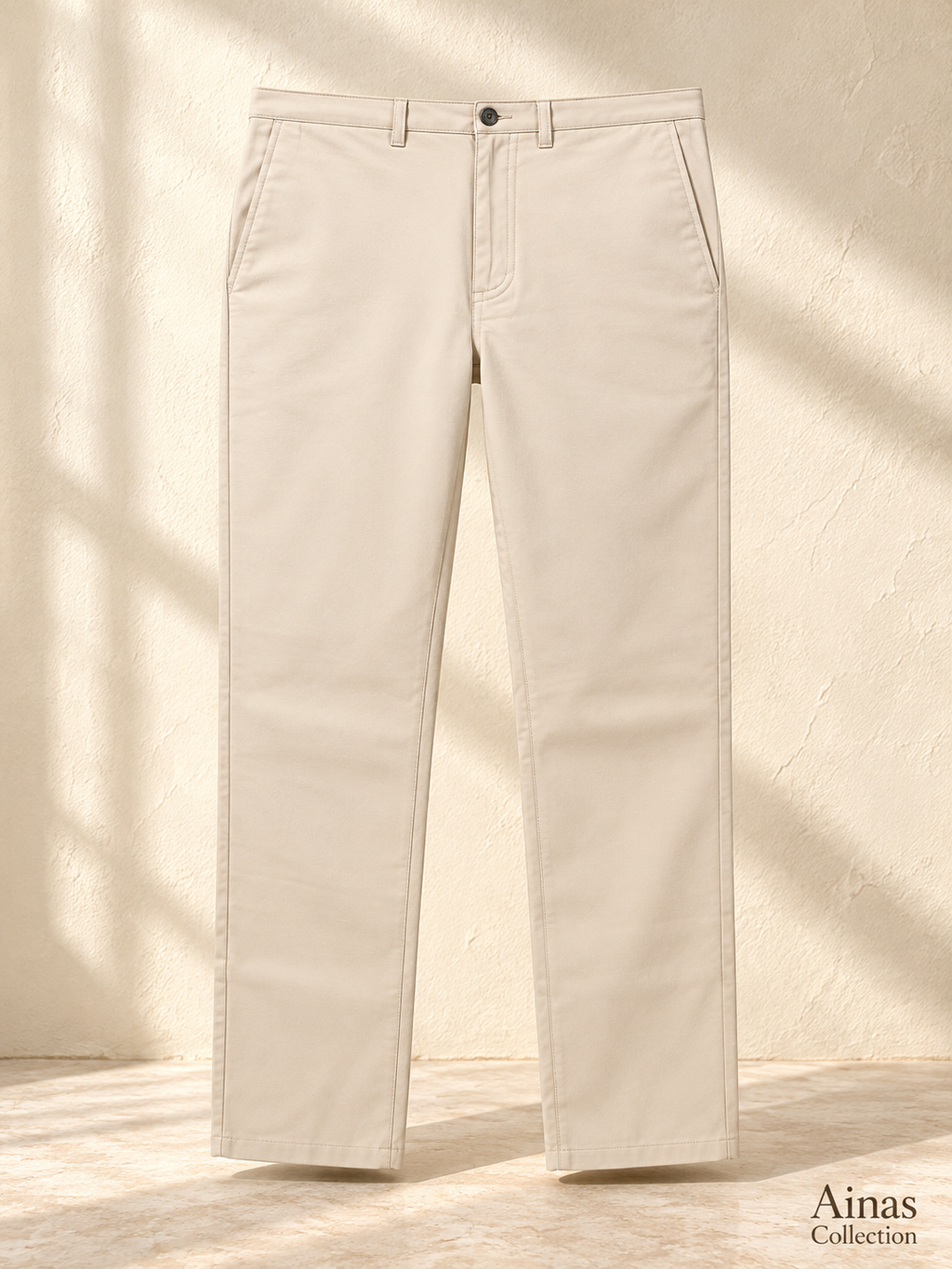 Ainas Collection Beige Classic Plain Trousers — front styling preview based on supplied product photograph