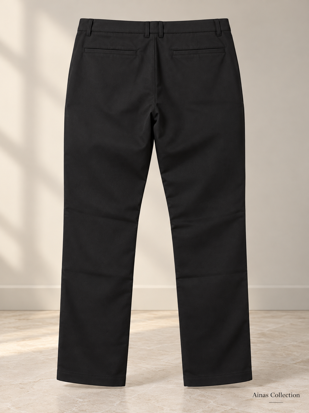Ainas Collection Black Classic Plain Trousers — back colour/styling preview based on supplied product photographs