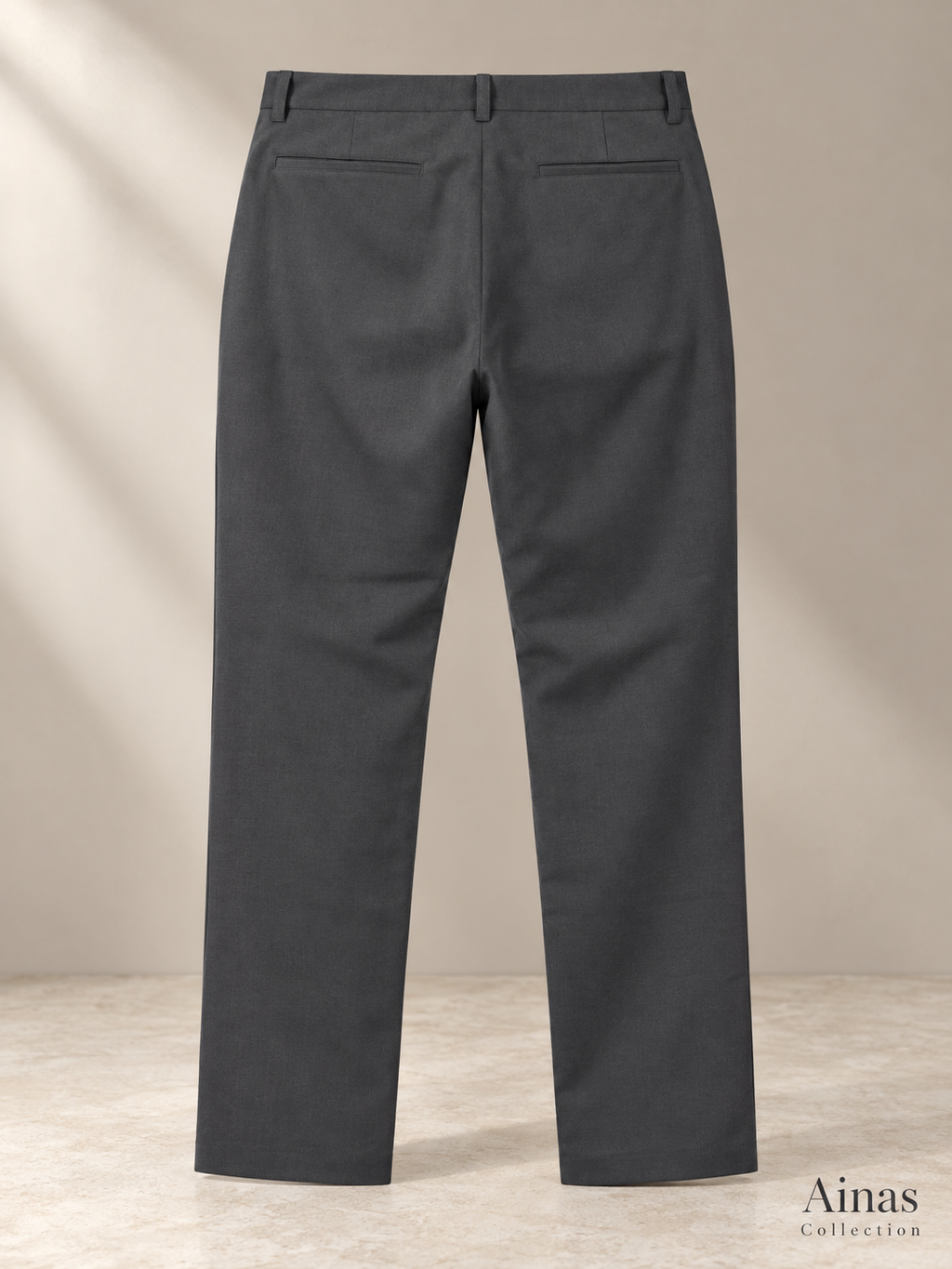 Ainas Collection Charcoal Classic Plain Trousers — back colour/styling preview based on supplied product photographs