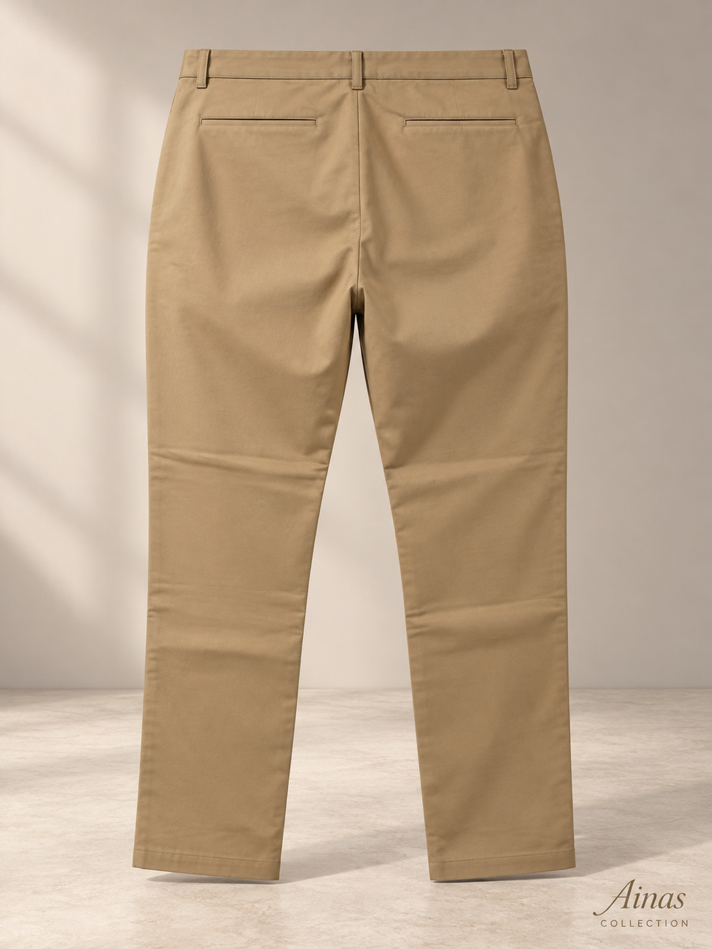Ainas Collection khaki-back Classic Plain Trousers; AI-assisted colour and styling preview