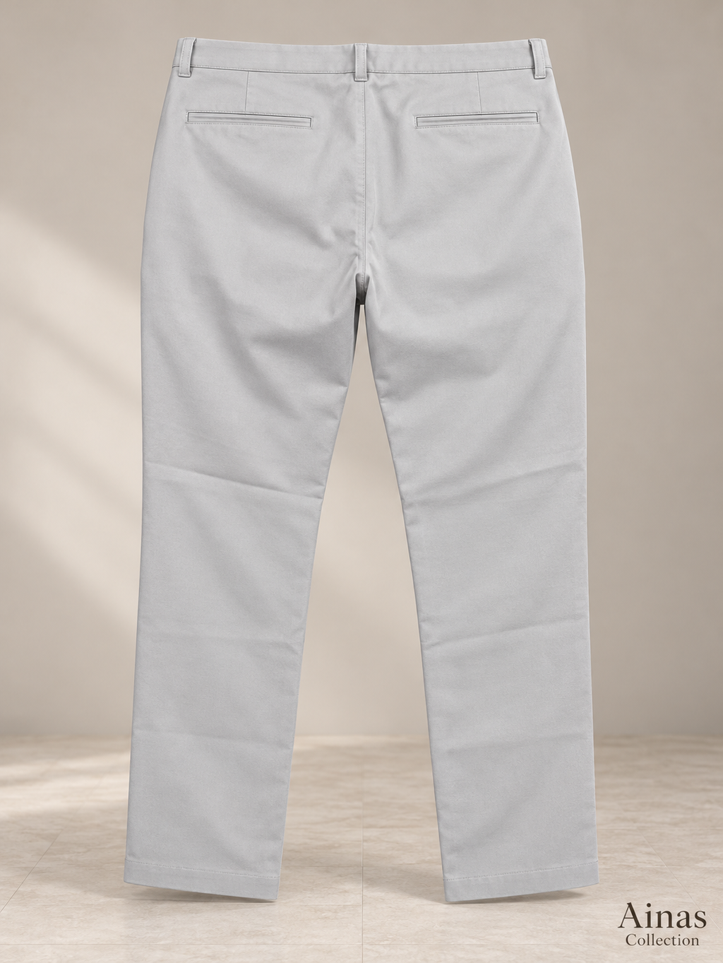 Ainas Collection Light Grey Classic Plain Trousers — back colour/styling preview based on supplied product photographs