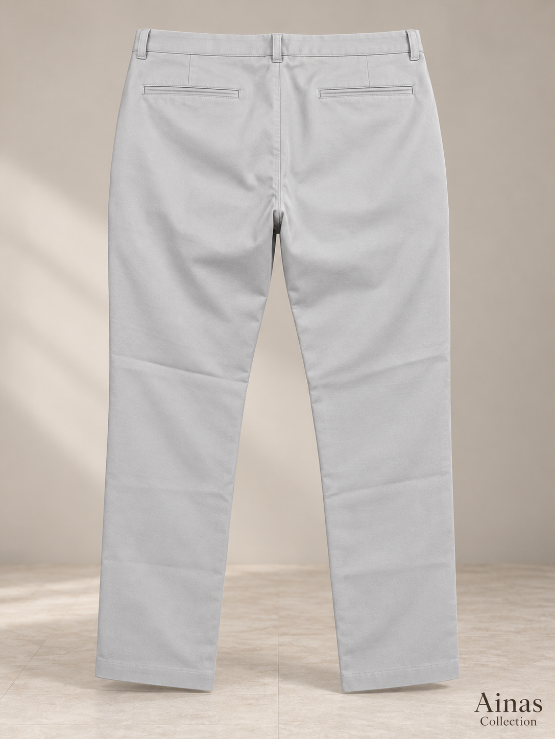 Ainas Collection Light Grey Classic Plain Trousers — back colour/styling preview based on supplied product photographs
