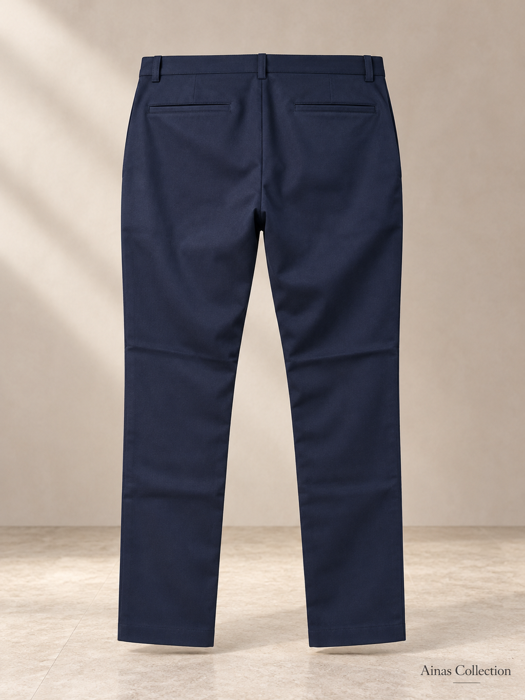 Ainas Collection Navy Classic Plain Trousers — back colour/styling preview based on supplied product photographs