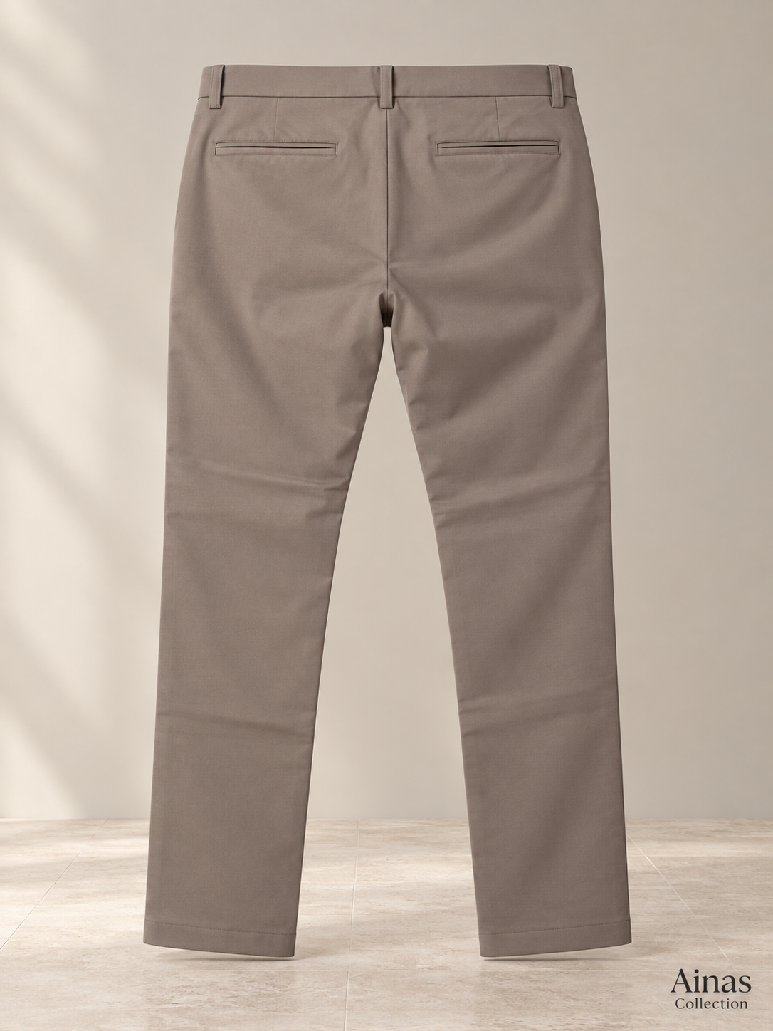 Ainas Collection taupe-back Classic Plain Trousers; AI-assisted colour and styling preview
