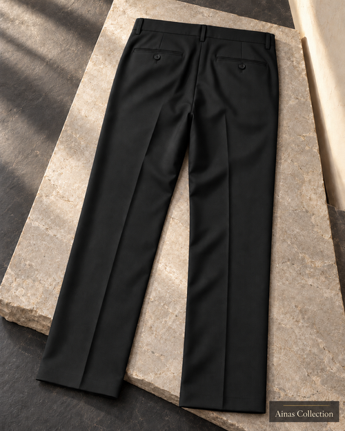 Ainas Collection plain dress trousers in Black — AI-assisted back-view colour display