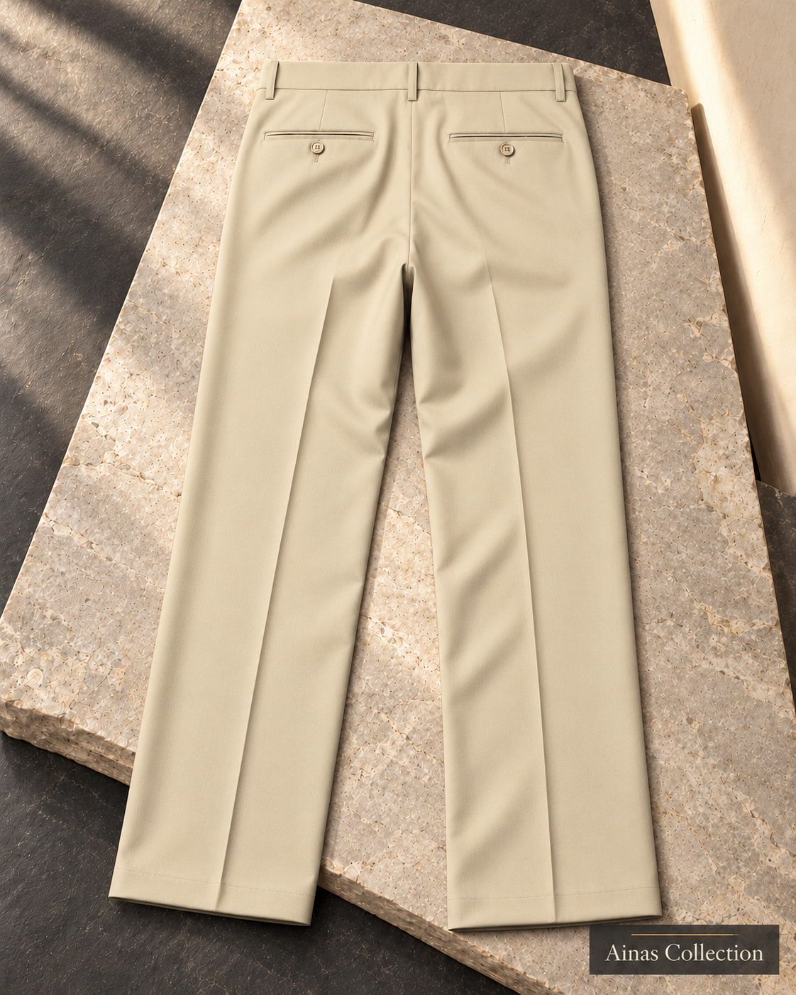 Ainas Collection plain dress trousers in Cream — AI-assisted back-view colour display