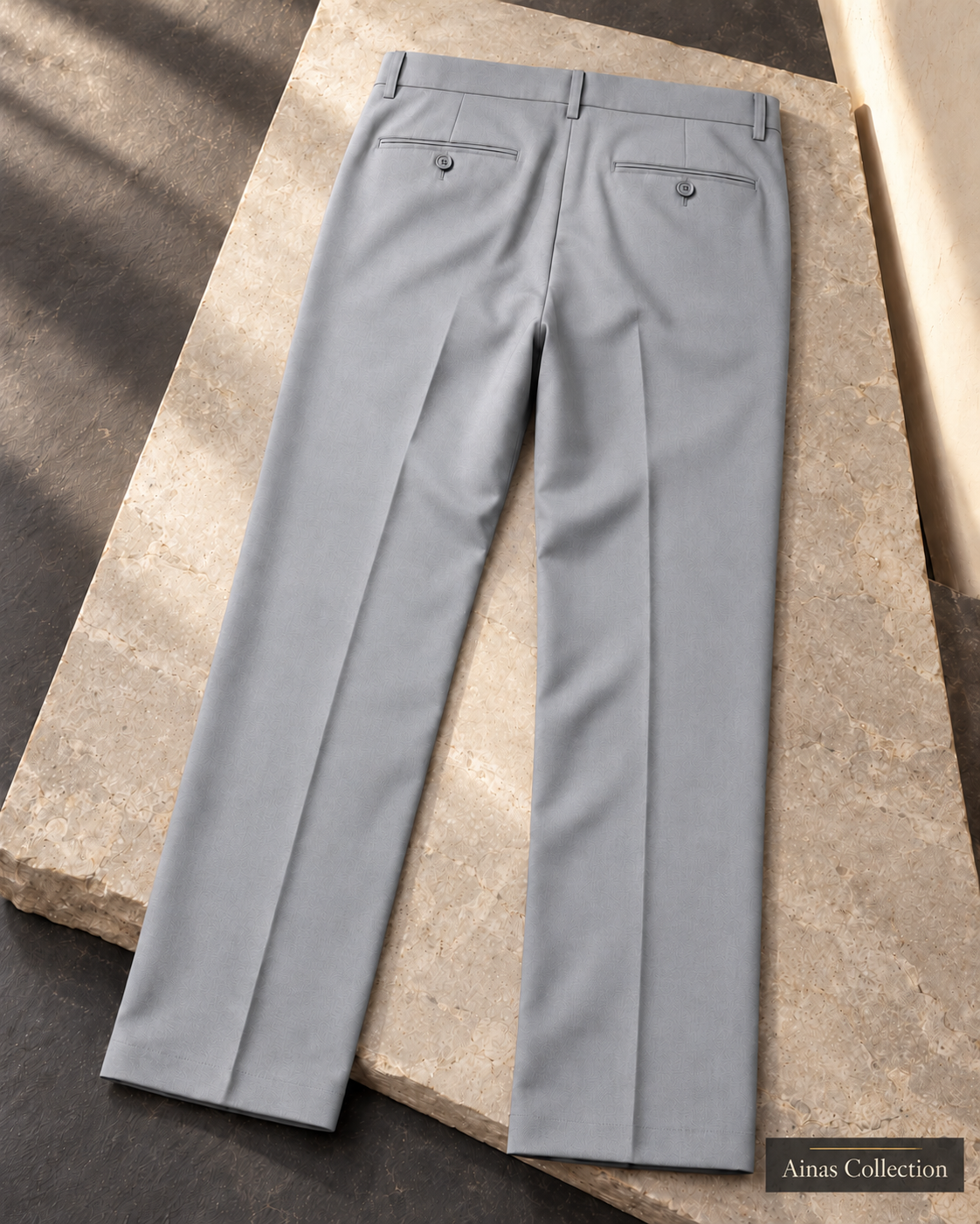 Ainas Collection plain dress trousers in Light Grey — AI-assisted back-view colour display