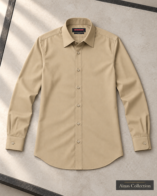 Ainas Collection Beige formal shirt — full sleeves open view; AI-assisted colour preview, confirm actual colour and availability
