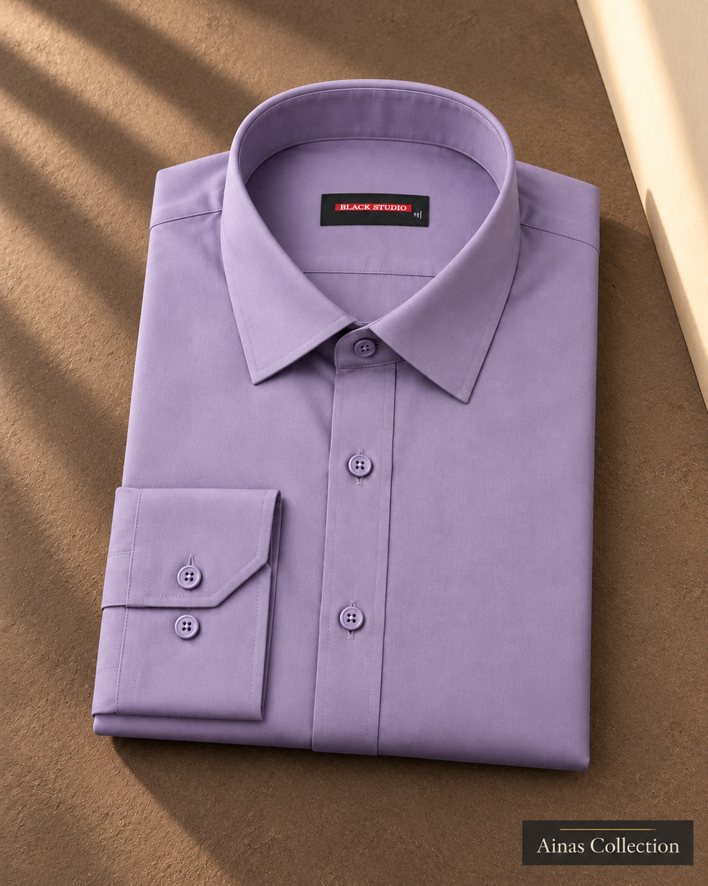 Ainas Collection Lavender formal shirt — folded display; AI-assisted colour preview, confirm actual colour and availability