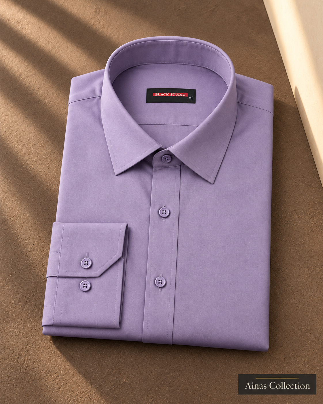 Ainas Collection Lavender formal shirt — folded display; AI-assisted colour preview, confirm actual colour and availability
