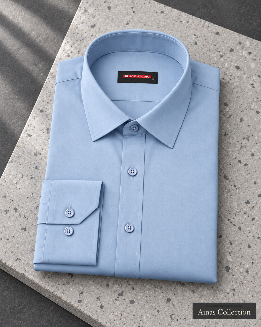 Ainas Collection Light Blue formal shirt — folded display; AI-assisted colour preview, confirm actual colour and availability