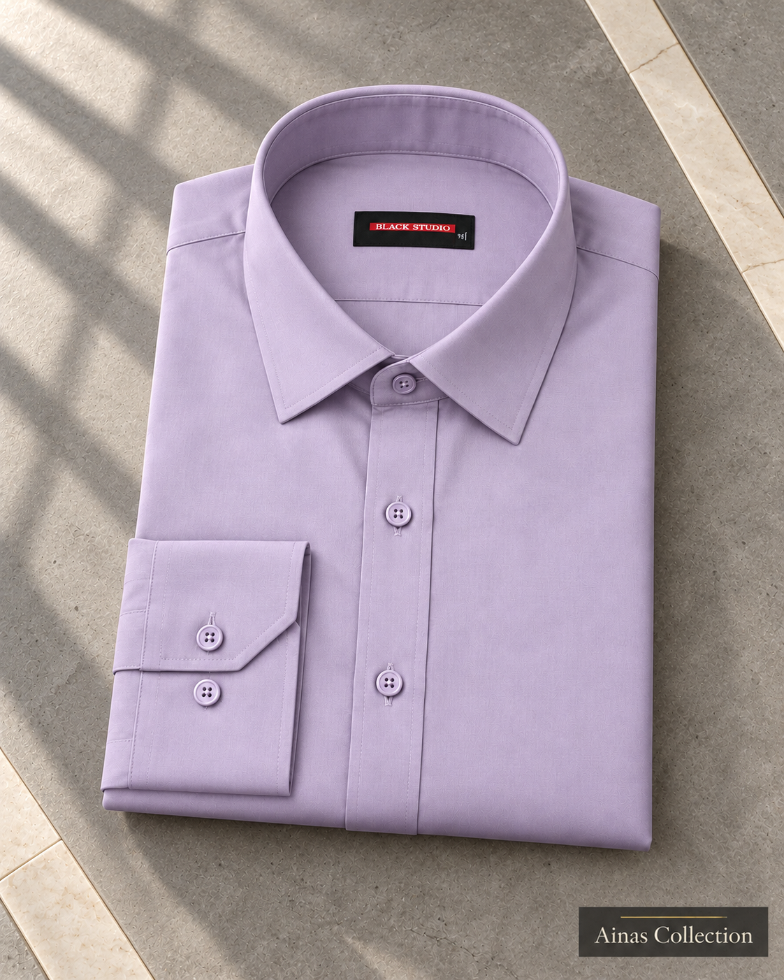 Ainas Collection Lilac formal shirt — folded display; AI-assisted colour preview, confirm actual colour and availability