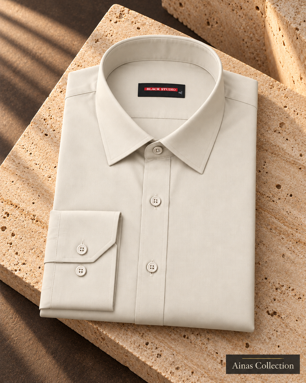 Ainas Collection Off White formal shirt — folded display; AI-assisted colour preview, confirm actual colour and availability