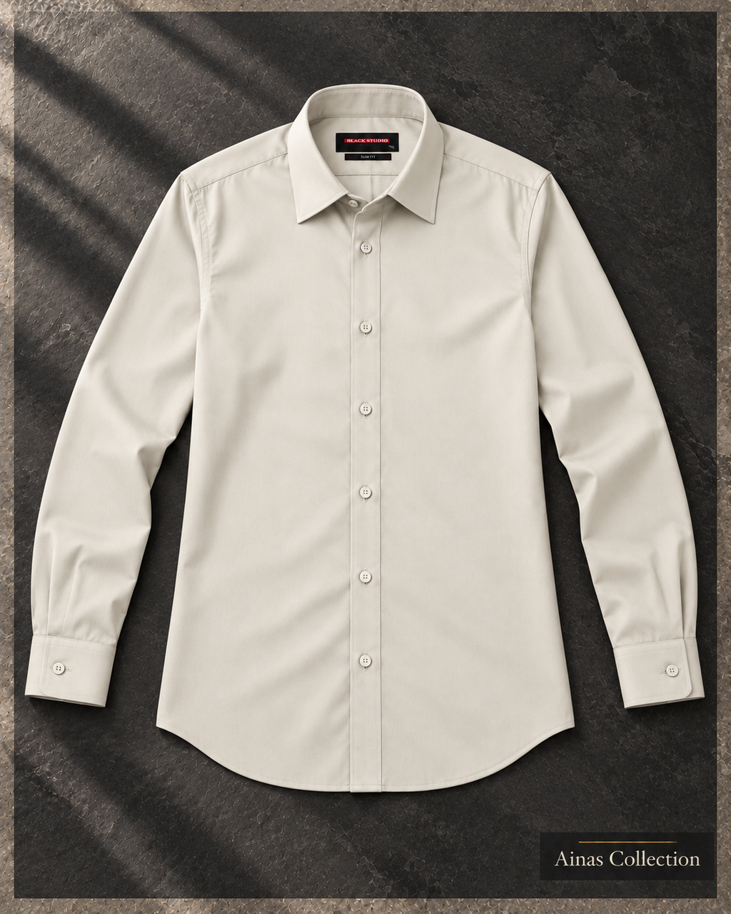 Ainas Collection Off White formal shirt — full sleeves open view; AI-assisted colour preview, confirm actual colour and availability