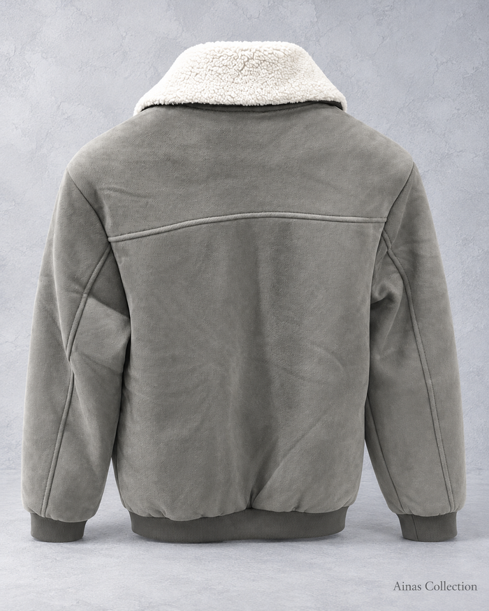 Grey Sherpa Collar Zip Jacket