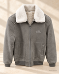 Grey Sherpa Collar Zip Jacket — front view, actual product photo with AI-assisted background editing. Confirm size and availability before ordering.
