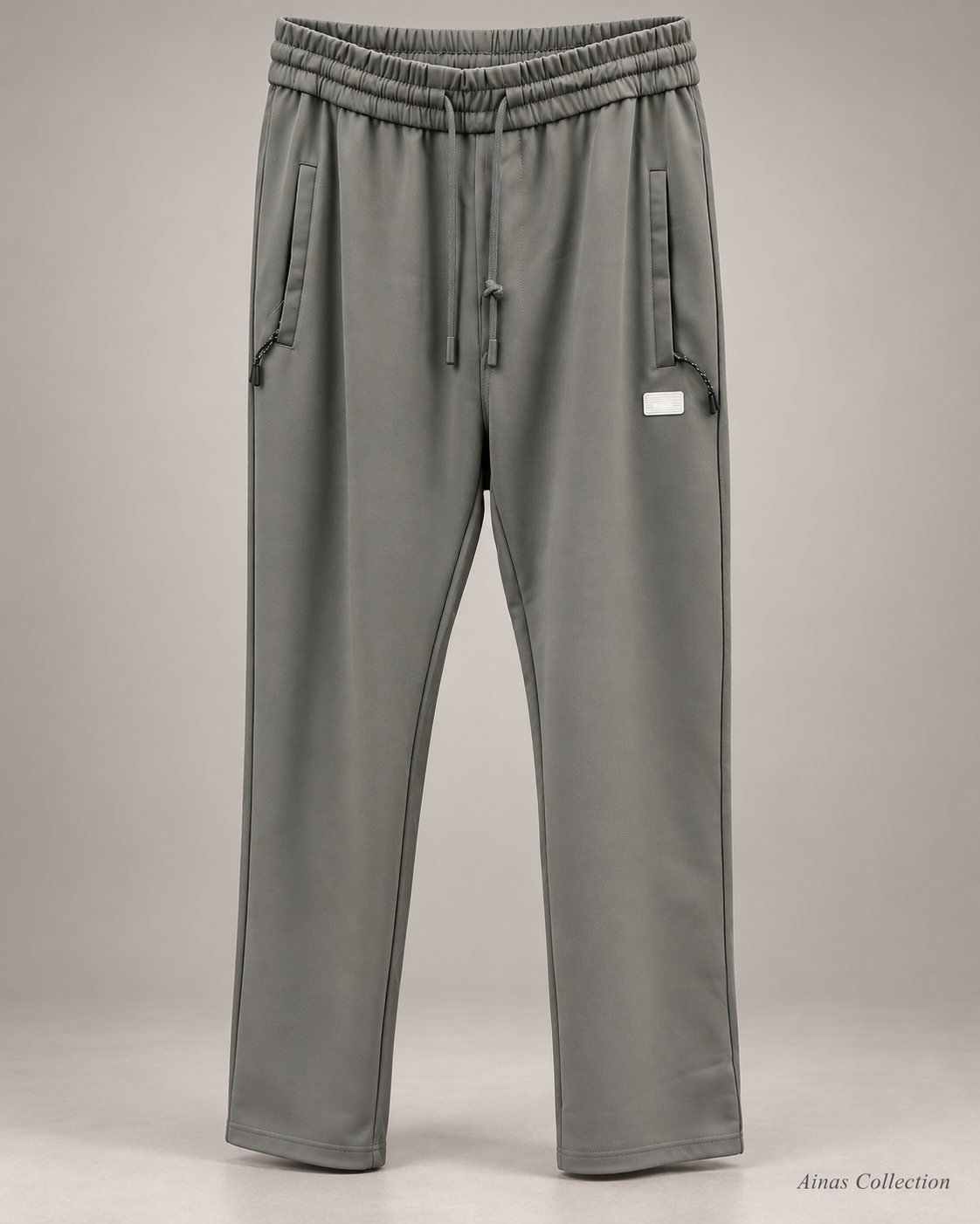Grey Zip Pocket Trousers — front view, actual product photo with AI-assisted background editing. Confirm size and availability before ordering.