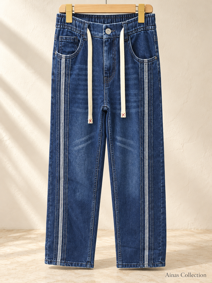 Indigo Drawstring Stripe Jeans