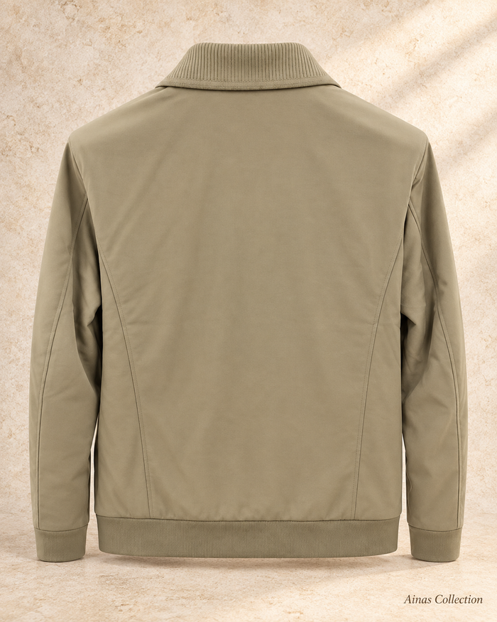 Khaki Rib Collar Zip Jacket