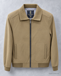 Khaki Rib Collar Zip Jacket — front view, actual product photo with AI-assisted background editing. Confirm size and availability before ordering.