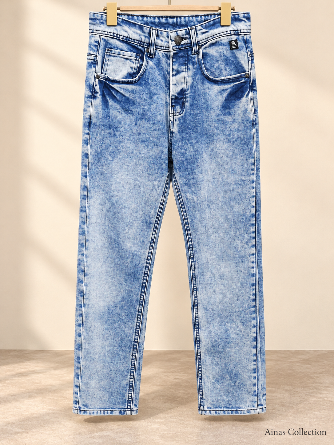 Ainas Collection Light Blue Acid-Wash Jeans — actual supplied front photograph with edited background