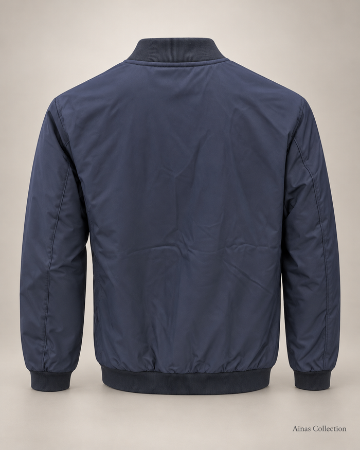 Navy Rib Trim Bomber Jacket
