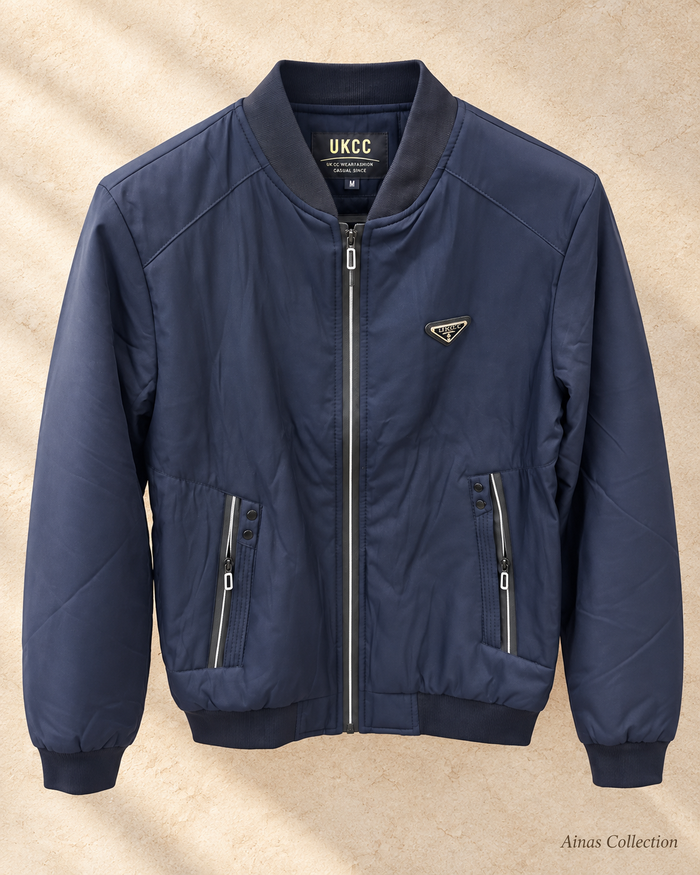 Navy Rib Trim Bomber Jacket