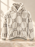 Ainas Collection cream patterned plush hoodie — front; enhanced actual photograph