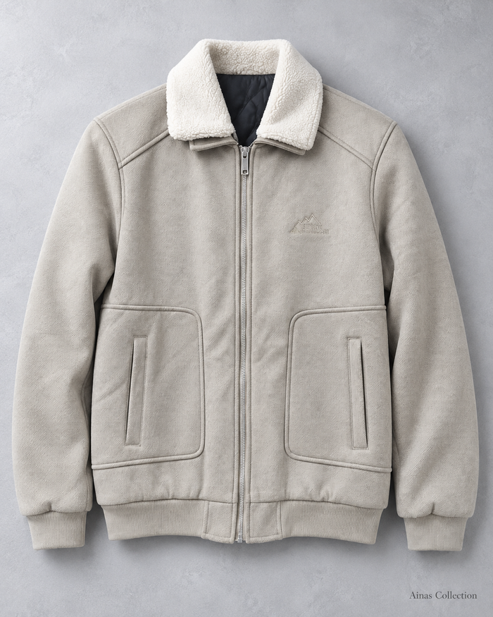 Stone Sherpa Collar Zip Jacket