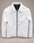 White Classic Zip Jacket — front view, actual product photo with AI-assisted background editing. Confirm size and availability before ordering.