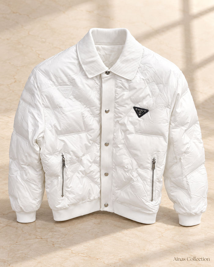 White Quilted Collar Jacket