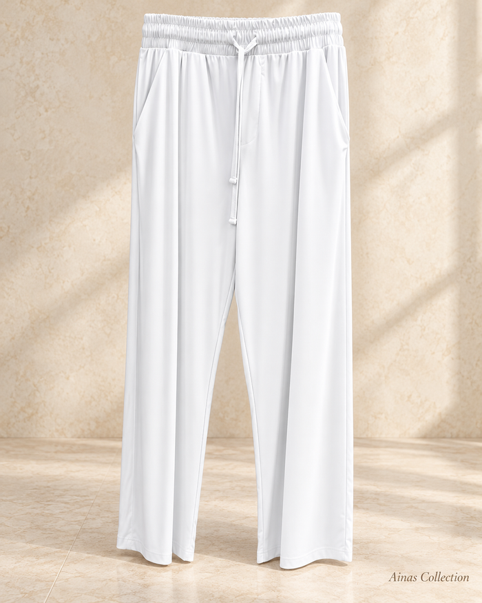 White Relaxed Drawstring Trousers